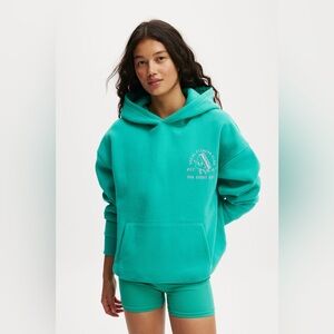 NEW Cotton On Plush Premium Wellness Club Graphic Hoodie in Arcadia Teal